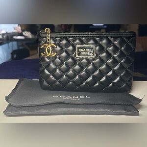 Chanel Black Quilted Cosmetic Case Makeup Pouch GWP